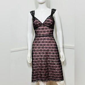Tocca Pink and Black Lace Slip Dress